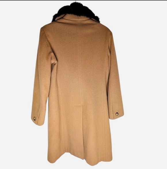 John Caruana Women's vintage tan‎ brown wool coat with faux fur collar size 6 - Picture 3 of 8